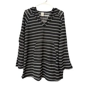 Kona Sol Womens Striped Long-Sleeved Hooded‎ Swim Cover with Pocket Size Medium